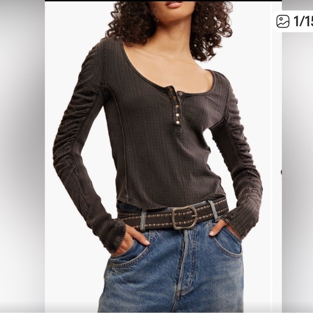 Free People Hope Rouched Pointelle Top. Size XL.